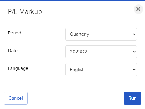 Image of the p/l markup panel in advisor portal. 